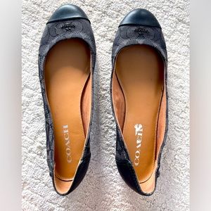 Coach Chelsea Logo Fabric Leather Ballet Flats 8.5